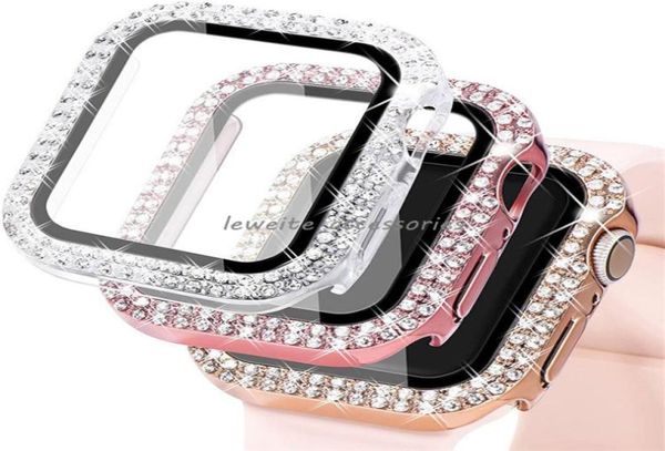 Mulher Bling Diamond Smartwatch Case para Apple Watch 1 2 3 4 5 6 7 8 PC Capa armadura para Iwatch 38mm 40mm 42mm 44mm 41mm 45mm Screen1638787