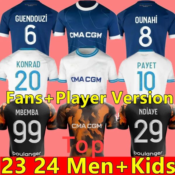 2023 24 Maillot Marseilles Soccer Jerseys Cuisance Guendouzi Алексис Пайет Клаусс Футбольные Рубашки Мужчины Дети Вертеут под руководством Ом Олимпик Витинха Игрок фанатов