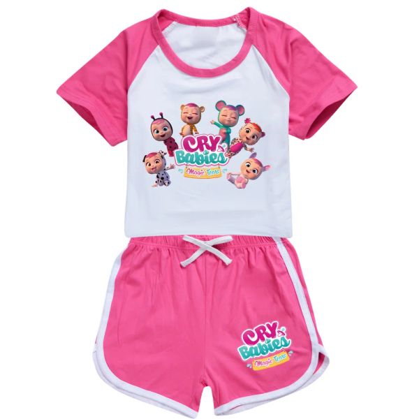 Hose neue rosa Mädchen Jungen 2022 Sommer Kleidung Set süße Cry Baby Kids Sports T -Shirt+Hosen 2 Piece Set Baby Kleidung Outfits Pyjama