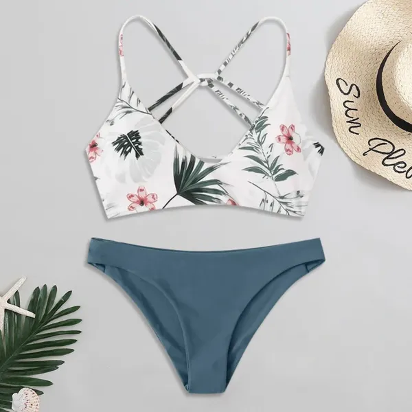 Fashion da bagno femminile Stampa floreale Floral Stampa a due pezzi Bikini Set da donna Spingta su Y2K Copertina di lusso Tankini Summer Beach Mujer