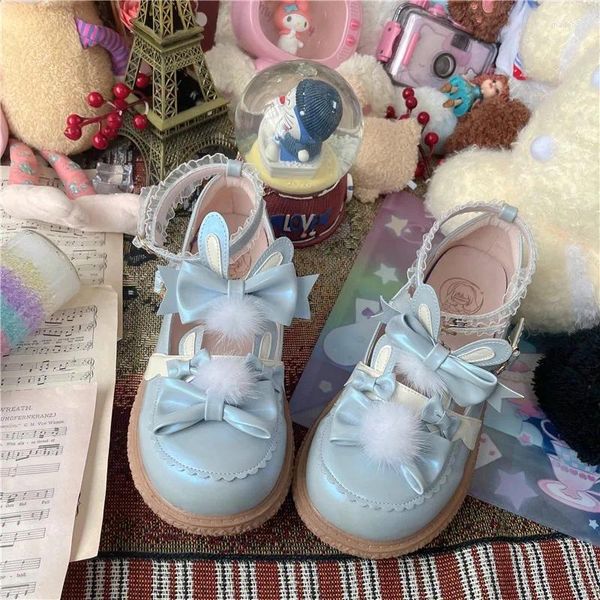 Scarpe vestiti peluche bowknot lolita grande testa rotonda adorabile dolce loli cosplay cosplay harajuku giapponese vintage goth kawaii scarpa