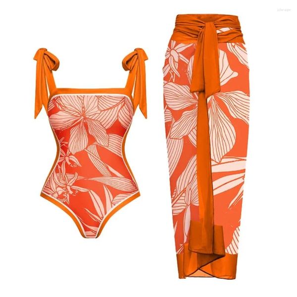 Costume da bagno da bagno femminile da bagno a nuoto monopezzo con copertura sarong su abito da spiaggia pareo in abito di lusso da bagno da bagno 2024