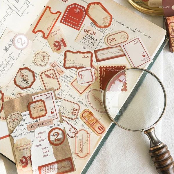 Hediye Sargısı 45pcs Vintage Etiket Çerçevesi Mini Kutulu Çıkartmalar Set Önemsiz Dergi Kolajı Dekoratif Numara Etiket Sticker Scrapbooking Materyal