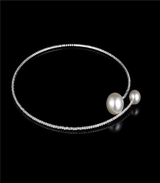 Eleganter zartes Kristall -Strass -Halshalskette Big Pearl Charm Einer Strang Faux Pearl Halskette Diamantkragen für Frauen 7079639