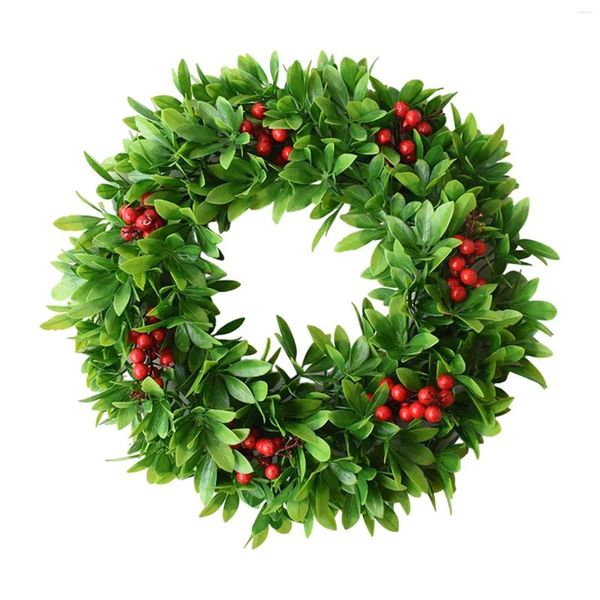 Flores decorativas Artificial Christmas Wreath 45cm Diâmetro Ornamentos da porta para a festa da varanda da varanda frontal El Office