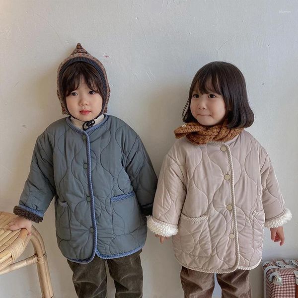 Baby meninos e garotas de inverno Cotton Cottorl Cotton Parka 2-7 anos O-Gobes Ofos de peito único de cordeiro acolchoado reversível