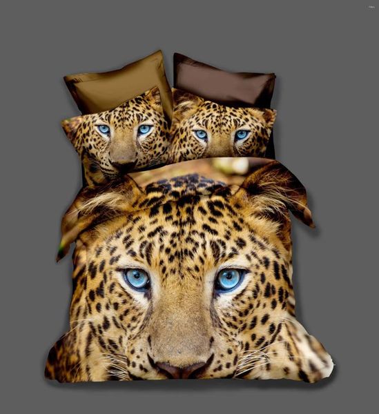 Yatak Seti Avrupa ve Amerikan Tarzı Çift 3D Nevresim Kapak Seti Pamuk Baskı Hayvan Tiger Yorgan Yatağı 3 PC