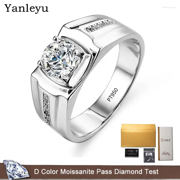 Clusterringe Yanleyu Classic 1.0ct D Farbe Vvs1 Moissanite Männer Platinum Pt950 Runde Schnitt Ehering für Mann Geschenke Luxusschmuck