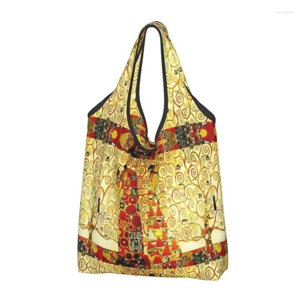 Stume da stoccaggio carine L'albero della vita di gustav klimt shopping tote dipinto portatile arte drogheria spalla shopper borse