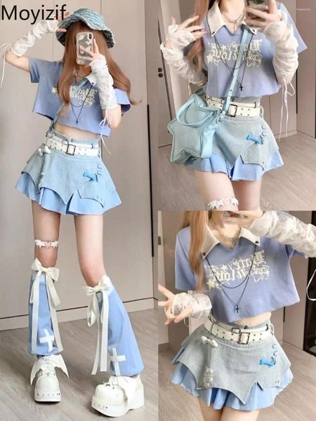 Abiti da lavoro Spicy Girl Women Sexy Set Summer Short Thirts Top High Wanim Gonna in denim Copertina gamba dimagrante in stile harajuku in stile tre pezzi