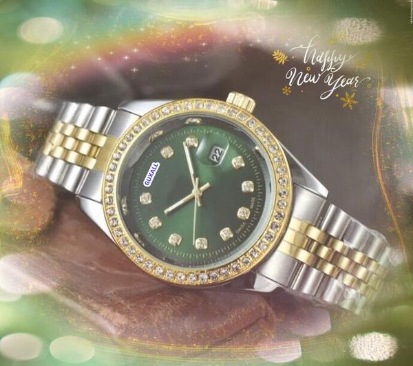 Beliebtes automatisches Date Männer Frauen Unisex Uhren Luxus Edelstahl Quarz Bewegung Uhr Zeitstunde Kalender Diamanten Ring Punkt Geschenke Casual Armbandwatch Geschenke
