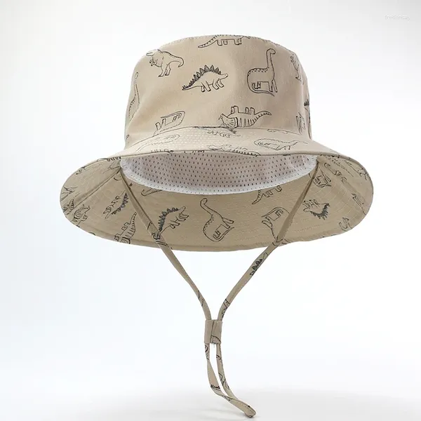 Boinas chapéu de balde menina menino infantil de verão Proteção do sol Dinosaur Big Brim String Cap acessório de praia para feriado ao ar livre Primavera