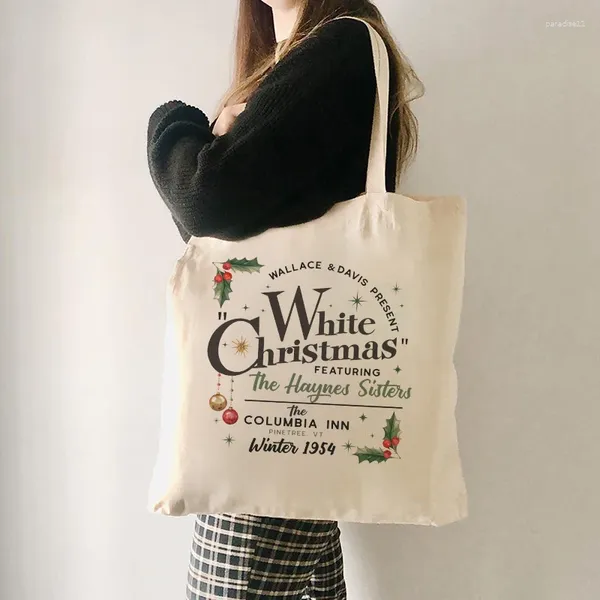 SAGGI SHOCKS MOTE MIDO DI NATALE BIANCO TOTE BAG CANVAS SOLLA PER GIOCHI DI FUNICA DONNE REGOLA USA