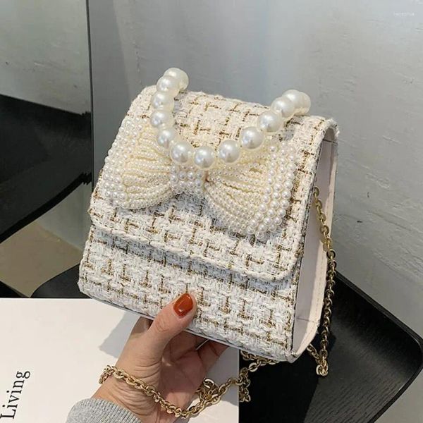 Bag Perle Elegante weibliche Tasche 2024 Modequalität Woll -Frauen Designer Handtasche Kette Schulter -Messenger Travel