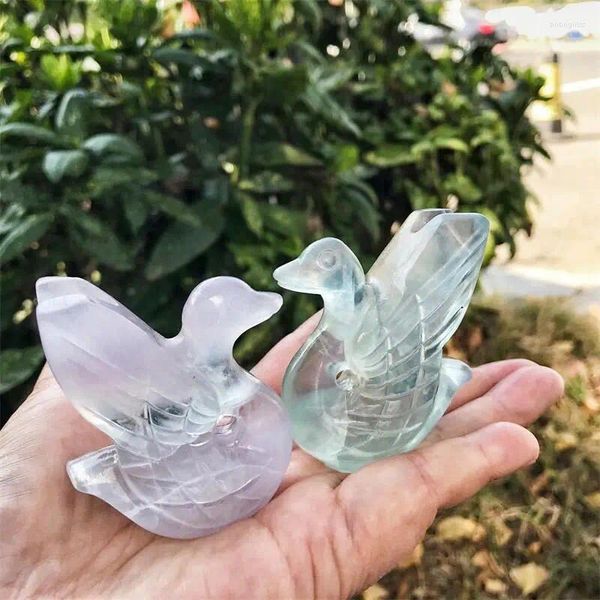 Estatuetas decorativas de 6cm de fluorita natural cisne mini animal escultura energia energia decoração caseira infantil presente de aniversário 1pcs