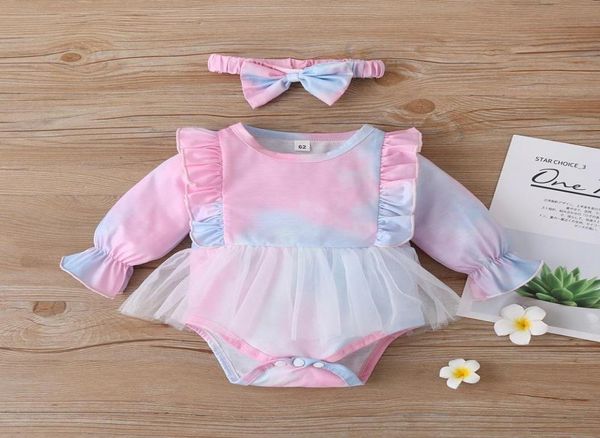 Abiti per bambini Dress vestito per gamber fascia 2 pezzi Rainbow Ruffle Mesh salta per neonati tute a maniche lunghe Bodyborn Body Childre