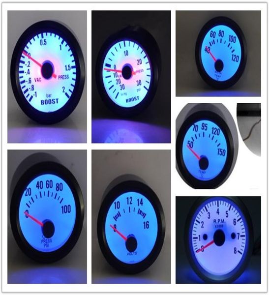 Universal Boostwater Tempoil Tempoil PressvoltAgetAchometer Drehstil 52mm analog LED Schwarzes Hülle mit blauem LED3306808