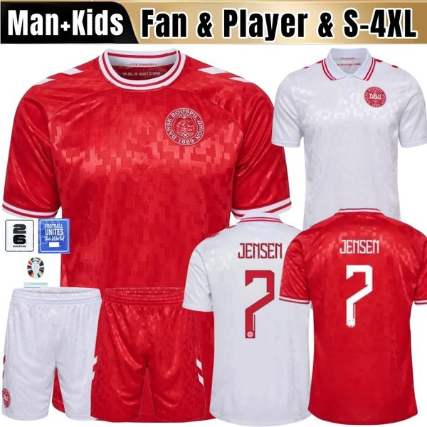 2024 Dinamarca Jersey Soccer Jersey Eriksen Home Red Away White Kjaer Hojbjerg Christensen Skov Olsen Braithwaite Dolberg Camisas de futebol