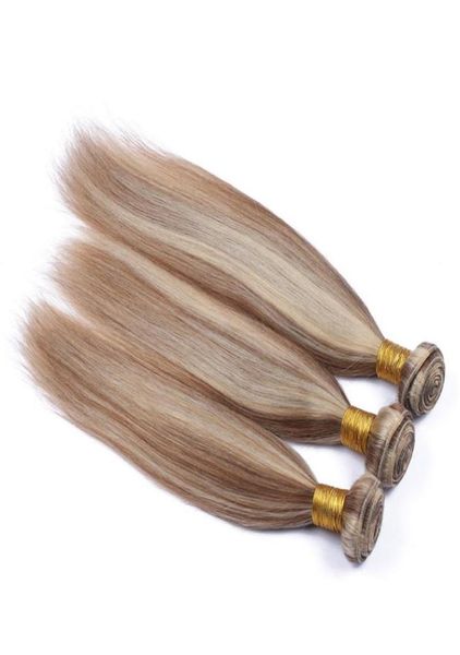 Hellbraun Highlight Blonde gemischte Farbe Brasilianische Jungfrau Haar Scheuchen 3pcs gerade Klavierfarbe 8613 Braun Blond 100 Human Hair5593143