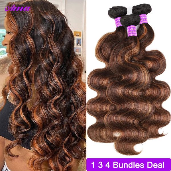 FB 30 braun Highlight Body Wave Bündel Ombre gefärbtes menschliches Haar 1 3 4 Deal Piano Color Remy Weave 240412