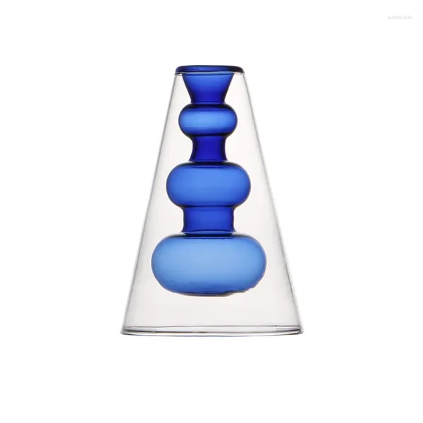 Vasen handgefertigte blaue Farbe hoher Borosilikat -Glas -Flask Aroma Flasche Custom Farben Tisch dekorative Kabel Vase