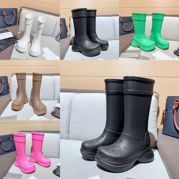 Fashion Shoes Women Designer Boot Rain Rubber Winter Rainboots Платформа сапоги сапоги на половине розового черного зеленого фокала на открытом воздухе 35-43