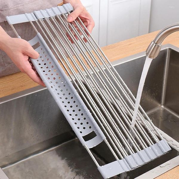 Küche Aufbewahrung großer Größengericht Trockenstange für Edelstahlabfluss über dem Spülen Organizer -Zubehör Essentials Sifter