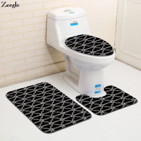 Tappetini da bagno zeegle pattern europeo 3pcs tappeto igienico set da bagno moquette non slip pavimenti assorbenti coperchio del coperchio spugna