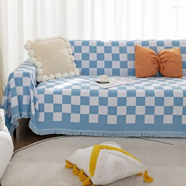 Coperte divano a quadri blu e bianco coperta asciugamano di alta qualità di alta qualità per soggiorno.