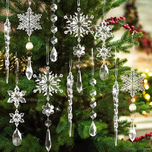 Figurine decorative 1Set Decorazione natalizia per ghiaccio acrilico Pendenti ghiaccio Striscia neve soffitto di Natale albero