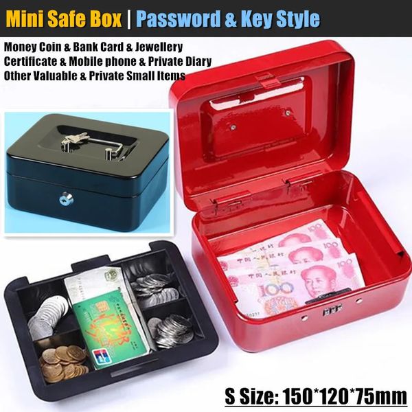 S 15x12cm Metal Mini Safe Box Hidden Secret Key Lock Lock Money Coin Bank Card Gioielli Diario Privato Diario Password Locker 240401