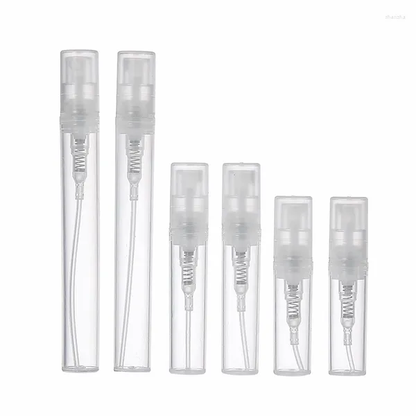 Bottiglie di stoccaggio 100pcs/lotto 2 ml 3 ml 4 ml 5 ml Piccolo flacone spray per profumo in plastica Pompa atomizzatore di spruzzatura bianca/nera/chiara