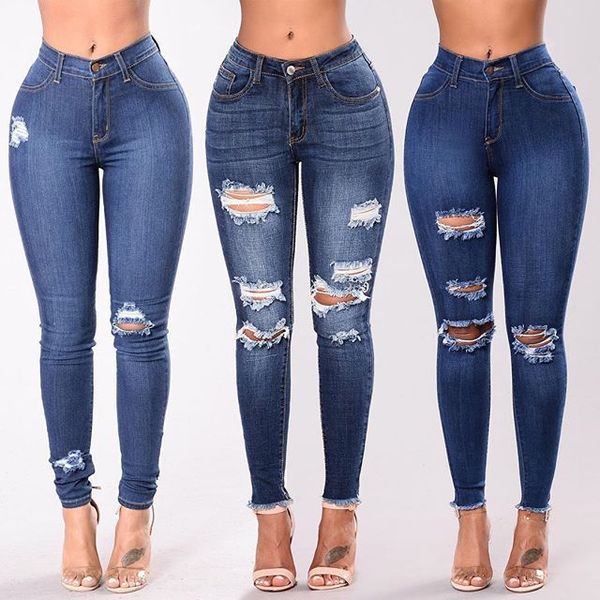 Jeans Damen Designer Jeans Frauen Neue stilvolle Frauen hohe taillierte Skinny Ripped Jeanshose Schlanke Bleistift Jeans Hosen Plus Size 3 Styles Frauen Jeans