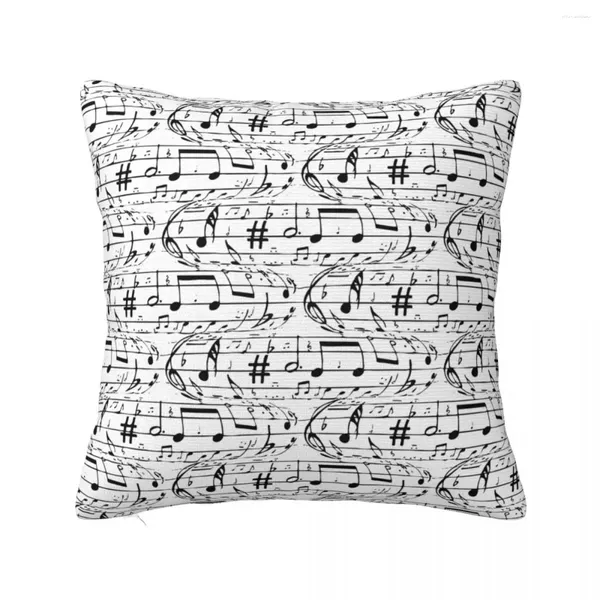 Cuscino Nota musicale cuscino decorazioni di copertina in poliestere morbide in bianco e nero con cerniera in bianco e nero 45x45cm