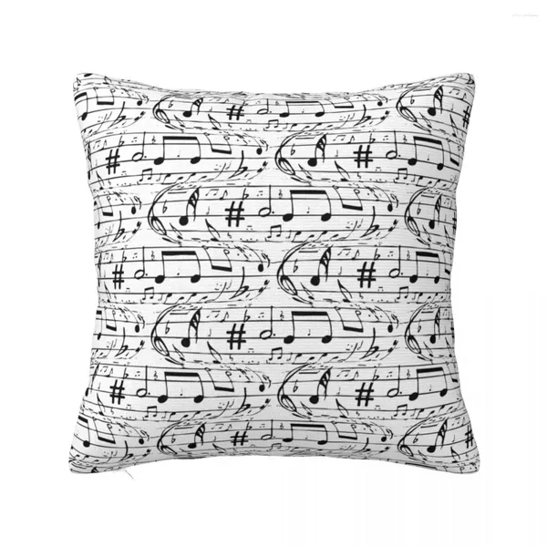 Kissen Musical Note Kissenbezug weiche Polyester -Dekorationen Schwarz -Weiß -Gehäuse Haus Reißverschluss 45x45 cm