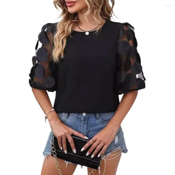 Camicette da donna da donna camicia o scollo 3d fiore 3d mezza maglietta a mezza maglietta sciolta camisas femminile