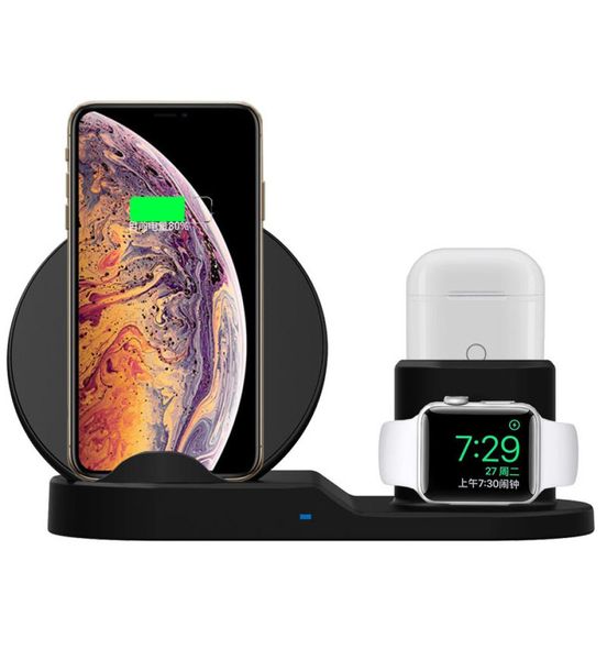 3in1 Base de carregamento rápido Qi Titular do carregador sem fio para Apple Watch Series1 2 3 4 5 Para AirPods iPhone X XS 11pro Max XR Cell Phone2197789