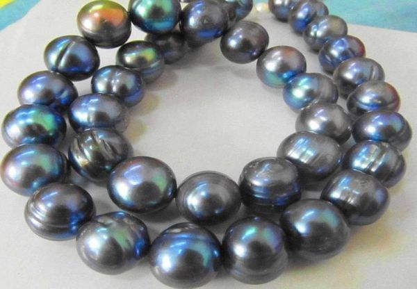 Nova jóias de pérolas finas raras Taitiano 1213mmsouth Sea Black Blue Pearl Colar 19inch 14K9754864