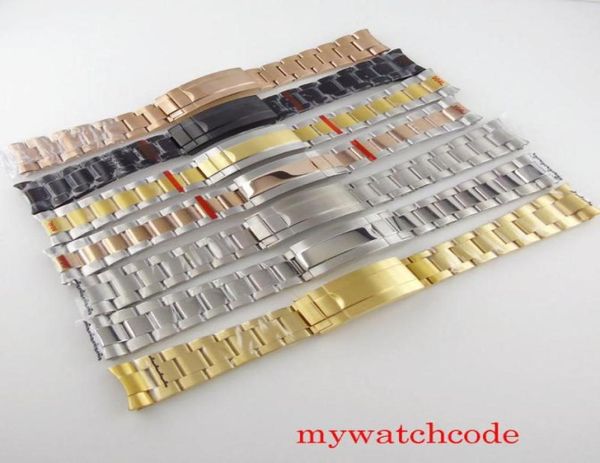 Sehen Sie Bänder 20mm Breite 904L Auster Edelstahlarmband Schwarz PVD Gold Plated Deployment Schnallen Armbanduhr Teile1796073