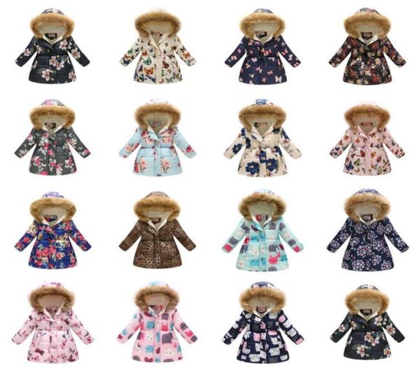 Einzelhandel 36 Styles Weihnachtskinder -Hoodie -Mäntel Winter Jungen Mädchen warm dicker floraldrucker langer Kragenhubshöfen Down Jacket Fell COA8835794