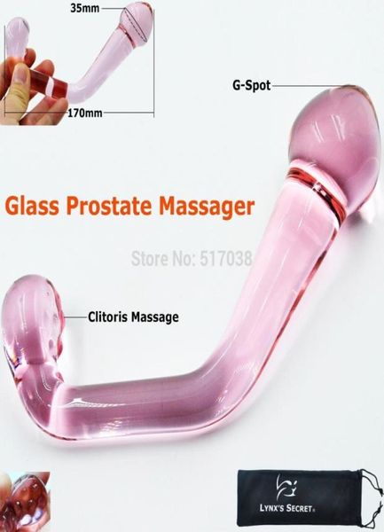 W1031 Pink Pyrex Glass G Spot Dildo Penis Kristall Prostata Massagebaste Anal Butt Plug Sex Toys Erwachsene Masturbationsprodukte für Frauen 8630888