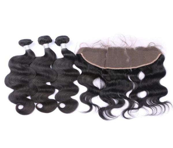 Body Wave Brazilian Human Virgin Remy Hair Spitze Frontal mit 3 Bündeln 13x4 Ohr -Ohr -Ohr -Spitze Frontales menschliches Haar Webs CloseRure8927163