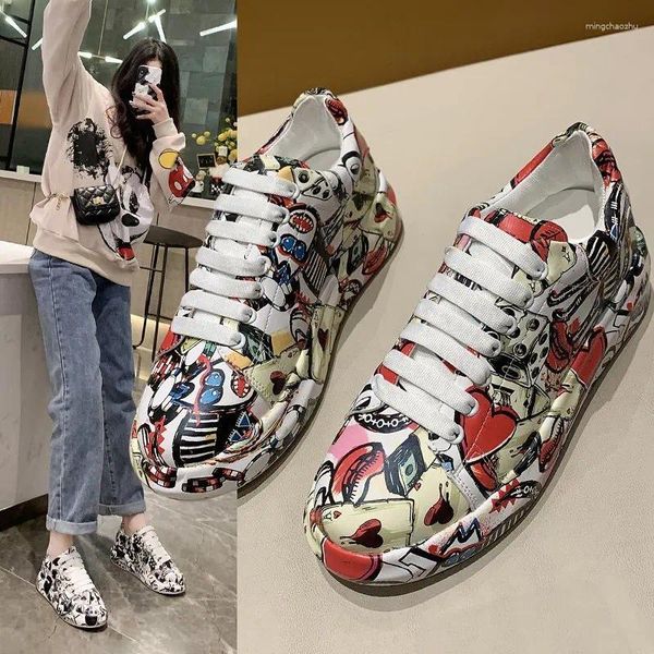 Sıradan Ayakkabı Comemore Graffiti Kadınlar Ayakkabı Konforu Kırmızı Artı Boyut 43 Zapatos Mujer 2024 Sonbahar Moda Platformu Sneakers