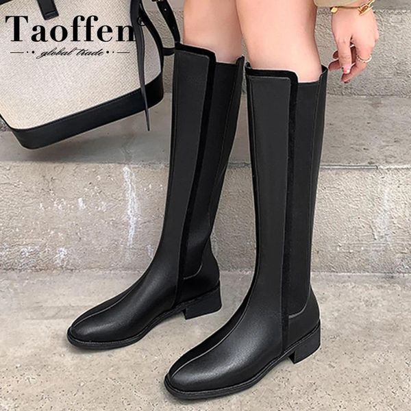 Botas Taoffen Tamanho 33-40 Chegada Mulheres longas Couro real Inverno Sapatos femininos Casual moda feminina calçada calçada