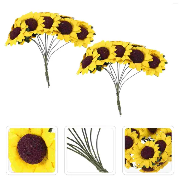 Dekorative Blumen 100 PCs Simulierte Sonnenblumengeschenkköpfe Romantische Simulation künstliche falsche Papierhochzeitdekoration