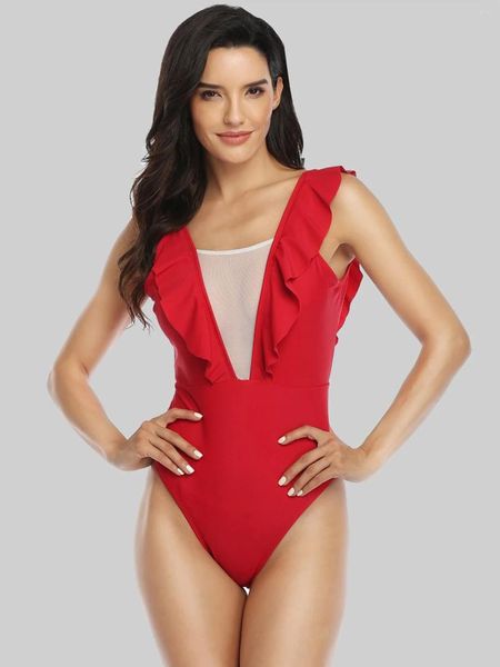 Kadın Mayo 2024 Seksi Mesh Patchwork One Piece Mayo Kadınlar Banyo için Backless Monokini Yüzme Takımı XL