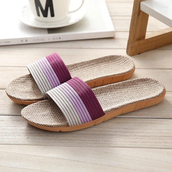 Slippers Summer Linen for Women Homeving Shoes Flip-Flops Beach Sandals дышащие полосатые плоские слайды