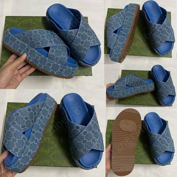 Kadın erkek platformu slayt sandalet 771560 açık mavi denim slayt sandaletlerinden hazırlanmış ev sandaletleri, zımba ev stilleri plaj mektubu sandaletleri 35 45