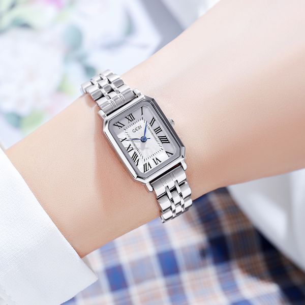 Moda Francesa French Instagram Feminino Relógio minimalista Retro quadrado Aço inoxidável Relógio quartz banda de aço feminino watch c6