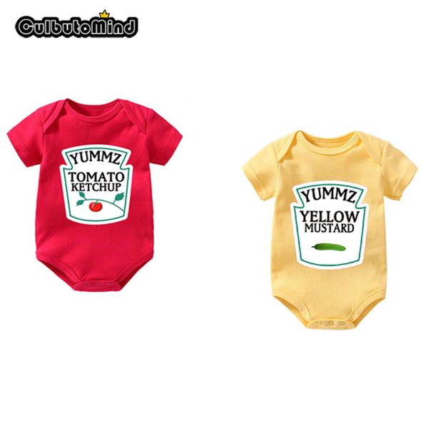 Culbutomind yummz domates ketçap sarı hardal kırmızı ve sarı bodysuit erkek bebek ikizler bebek kıyafetleri ikiz erkek kız kızlar y18102002726151